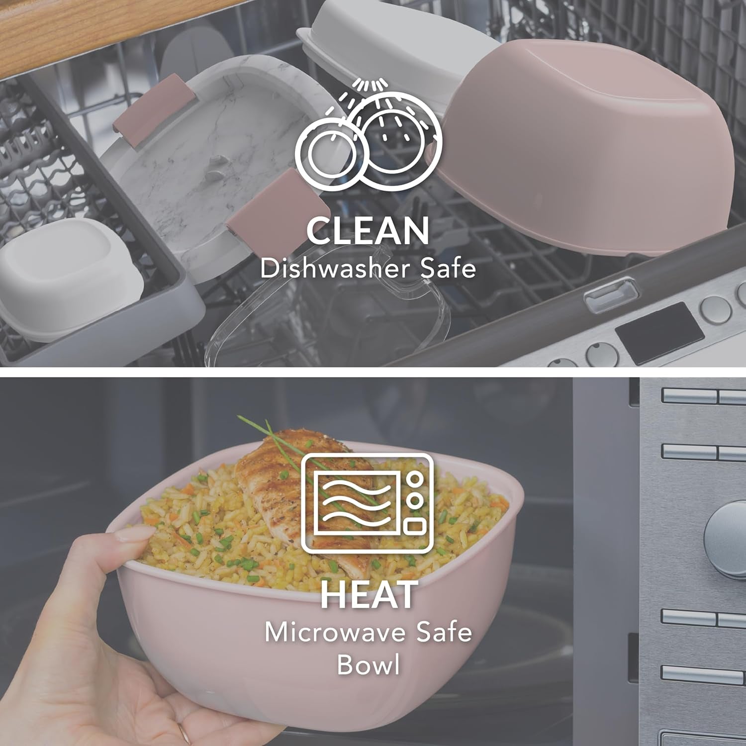 Salad Container - 54 Oz Bowl with 4-Compartment Toppings Tray, Dressing Container, Reusable Fork, Bpa-Free Lunch Box for Meal Prep & Food Storage; Removable Bento Tray (Blush Marble)