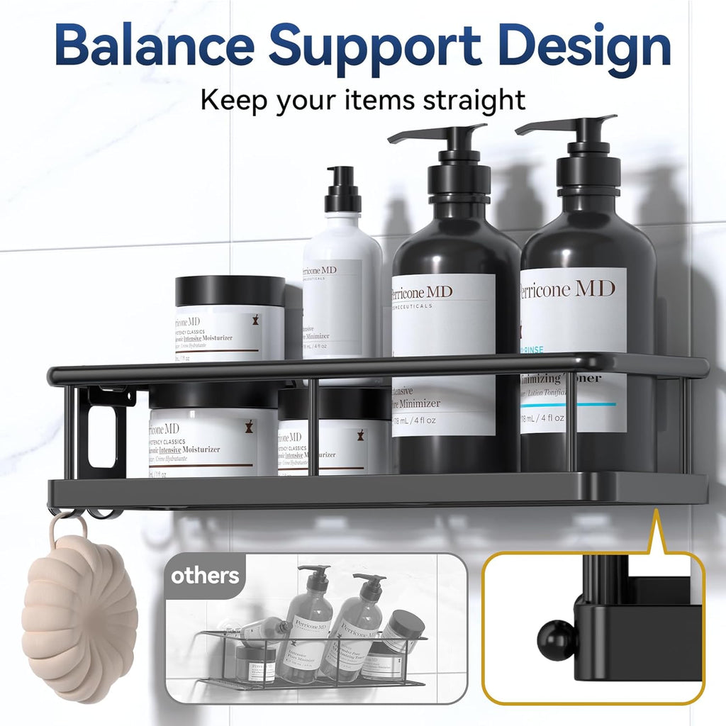 Shower Caddy Adhesive, Rustproof Shower Shelves for inside Shower, Large Capacity Bathroom Organizers and Storage, Shower Storage with Removable Hooks, No Drill Bathroom Accessories Black