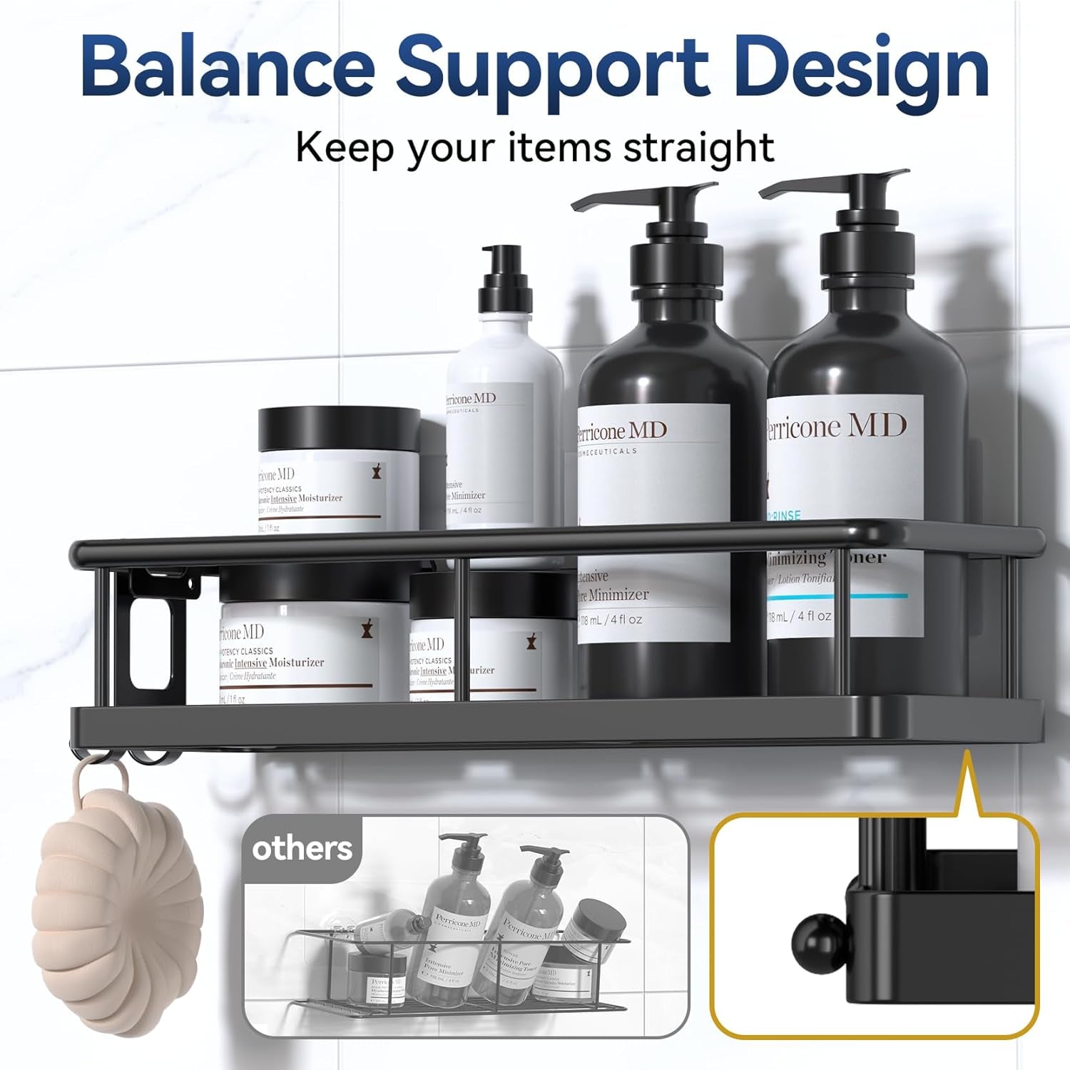 Shower Caddy Adhesive, Rustproof Shower Shelves for inside Shower, Large Capacity Bathroom Organizers and Storage, Shower Storage with Removable Hooks, No Drill Bathroom Accessories Black