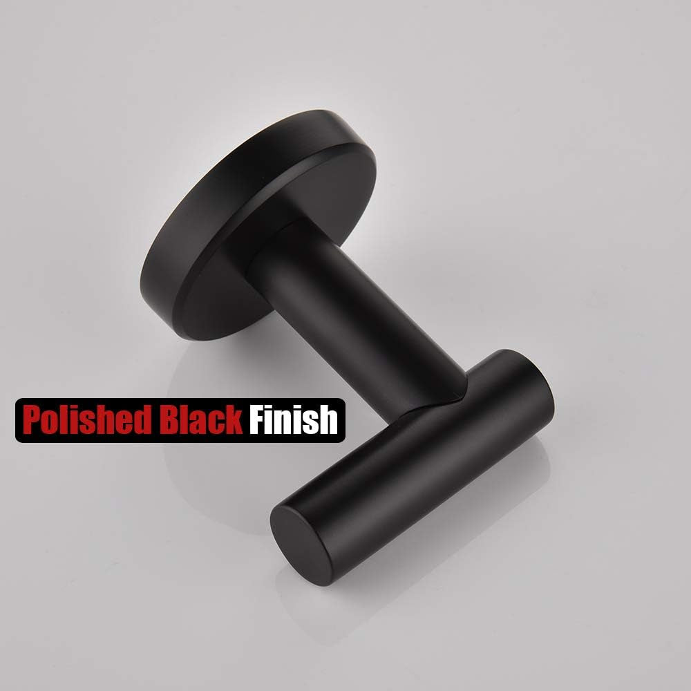 Black Bathroom Towel Hook, Coat Robe Clothes Hook for Bathroom Kitchen Garage Wall Mounted (3 Pack), 304 Stainless Steel Matte Black, TH100-PB-P3