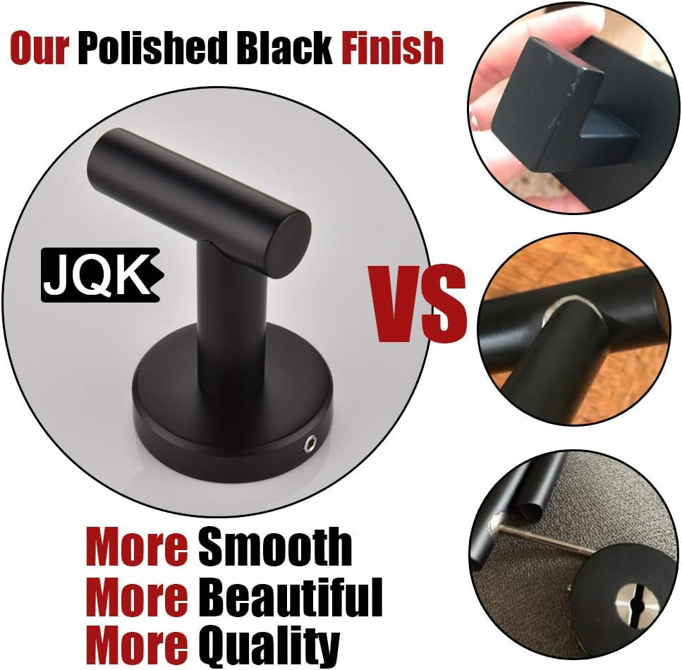 Black Bathroom Towel Hook, Coat Robe Clothes Hook for Bathroom Kitchen Garage Wall Mounted (3 Pack), 304 Stainless Steel Matte Black, TH100-PB-P3