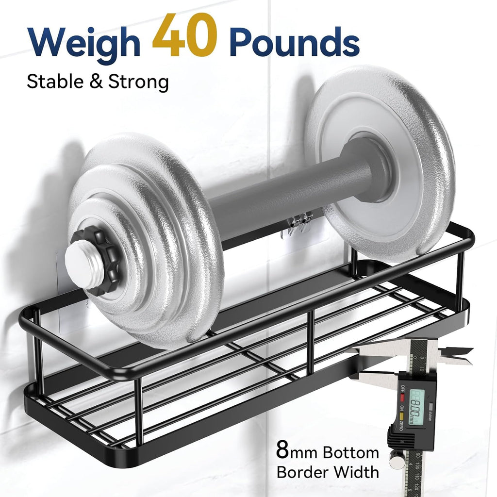 Shower Caddy Adhesive, Rustproof Shower Shelves for inside Shower, Large Capacity Bathroom Organizers and Storage, Shower Storage with Removable Hooks, No Drill Bathroom Accessories Black